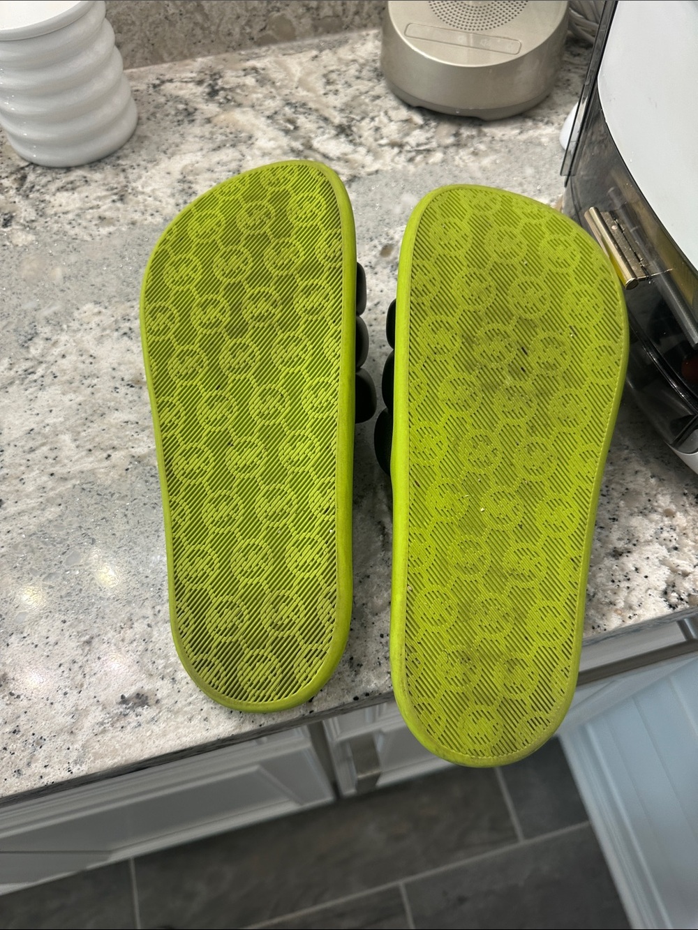 Michael Kors Black Slide Sandals with Neon Green Accent - Picture 3 of 3